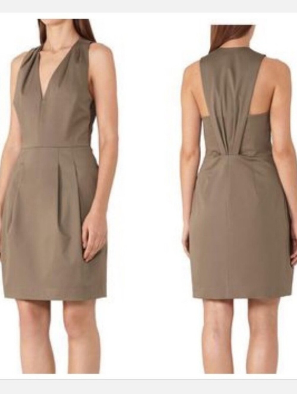 Reiss Natural Rakele Front Pleat Dress Sleeveless